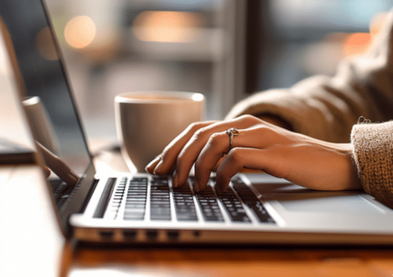 Woman's hands typing on a laptop