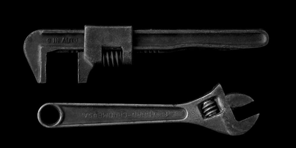 metal tools on a black background