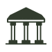 Icon image of a courthouse in dark green