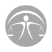 Icon image of law firm logo in grey. Circle with person holding weights.