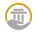 Grey and yellow law firm icon. Hand holding a building image icon.