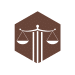 Law firm icon with brown hexagon around it