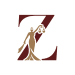 Law firm icon. Justice lady in gold in front of the letter 'Z' in red.